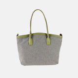 Plinio Visona Canvas Tote and Outer Leather Pocket in Green - Big Bag NY