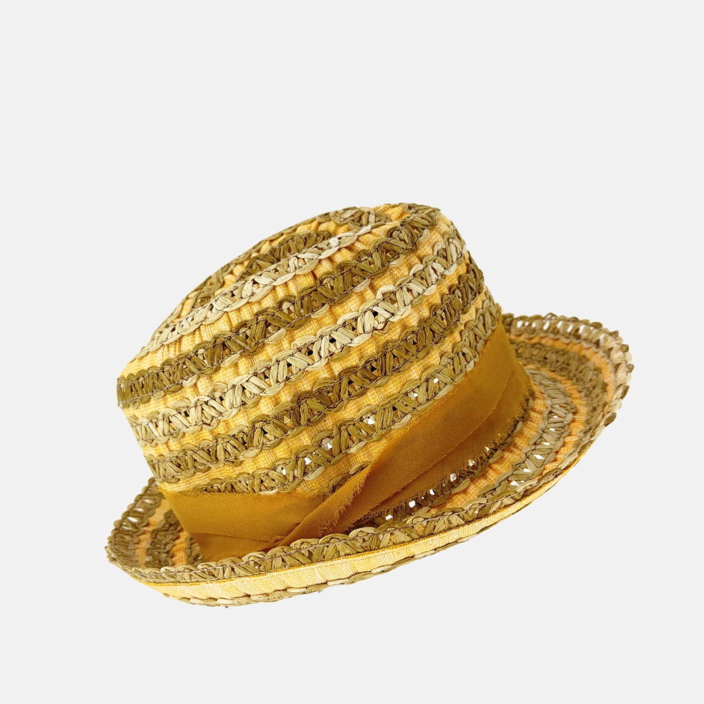 Ferruccio Vecchi Raffia and Cotton Trilby Hat in Yellow
