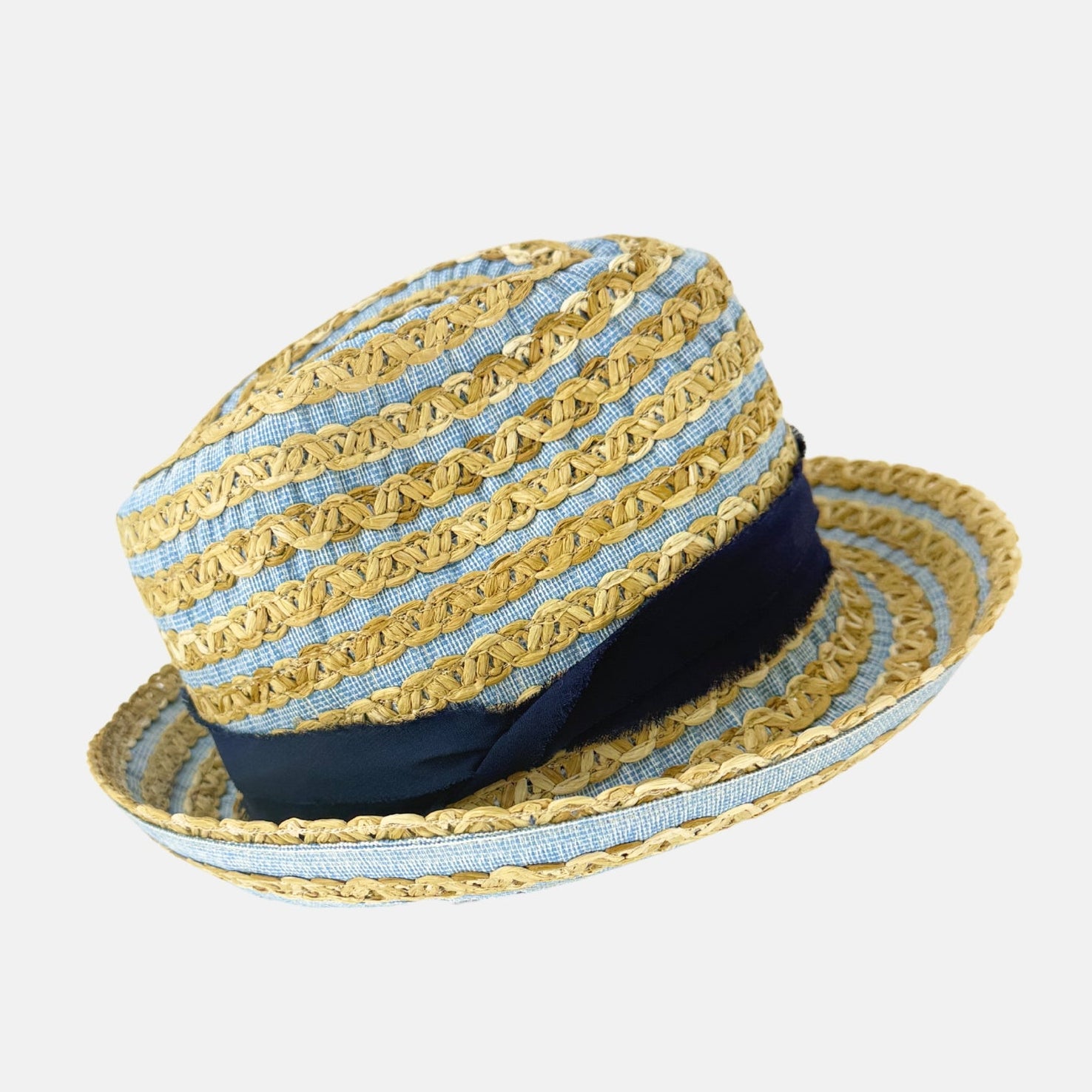 Ferruccio Vecchi Raffia and Cotton Trilby in Blue