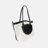 Plinio Visona Canvas Tote and Outer Leather Pocket in Grey - Big Bag NY