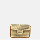 Caterina Bertini Straw Caning Flap Shoulder Bag in Beige and Tan Crochet - Big Bag NY