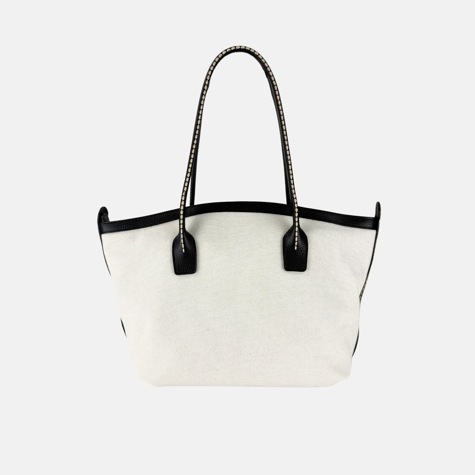 Plinio Visona Canvas Tote and Outer Leather Pocket in Grey - Big Bag NY