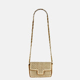 Caterina Bertini Straw Caning Flap Shoulder Bag in Beige and Tan Crochet - Big Bag NY