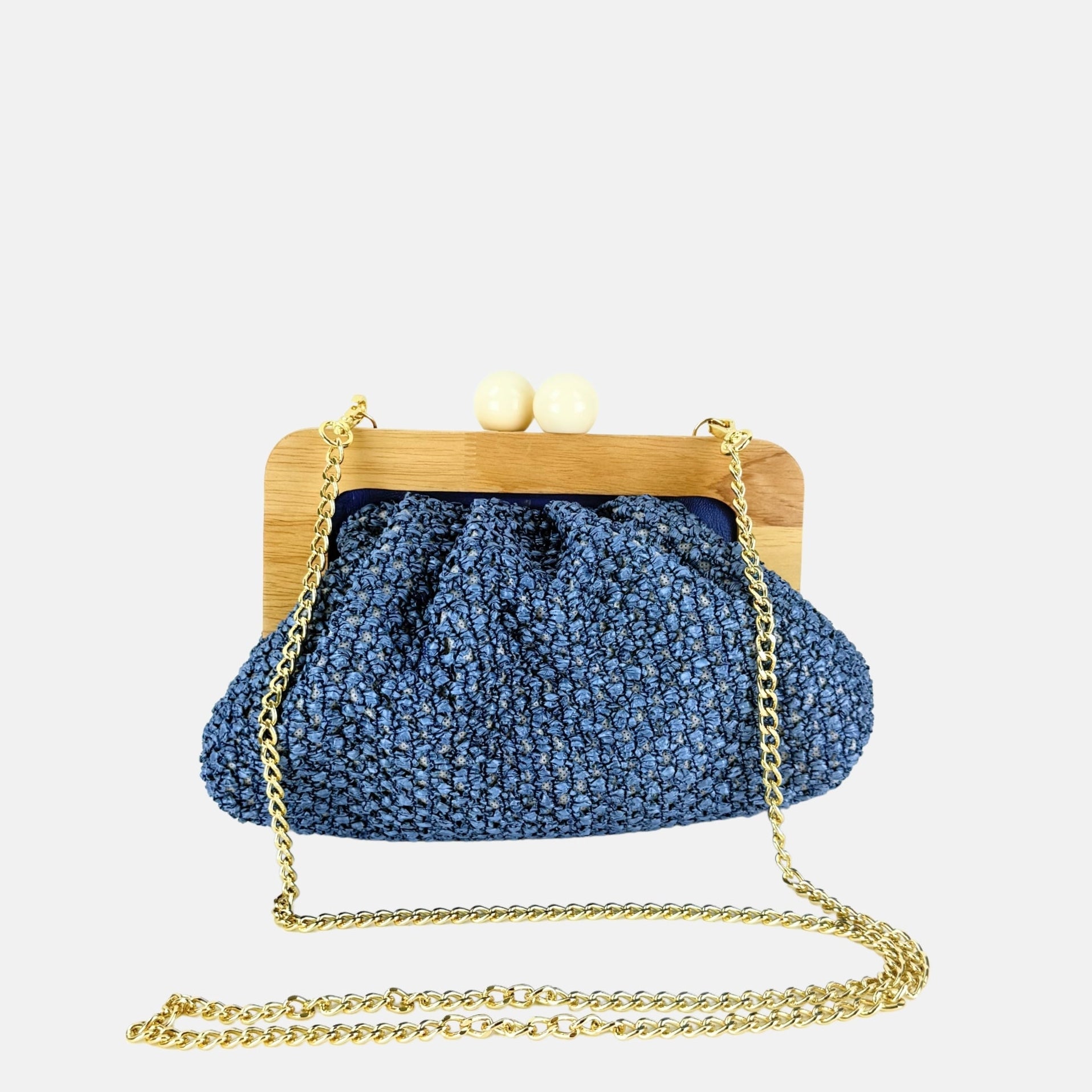 Caterina Bertini Small Bamboo Frame Clutch in Blue - Big Bag NY