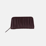 Pleated Nappa Long Zip Around Clutch Wallet in Wine