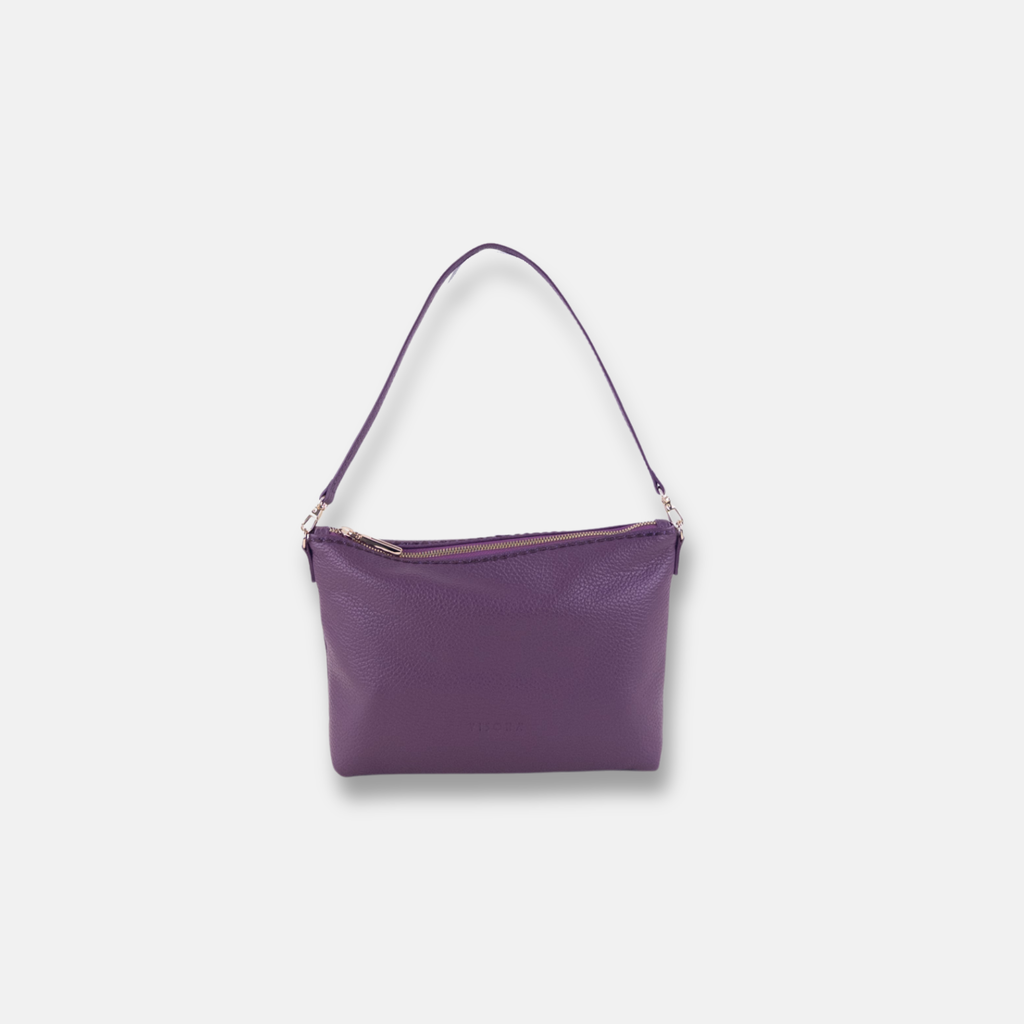 Plinio Visona Basic Zip Shoulder in Leather in Purple - Big Bag NY