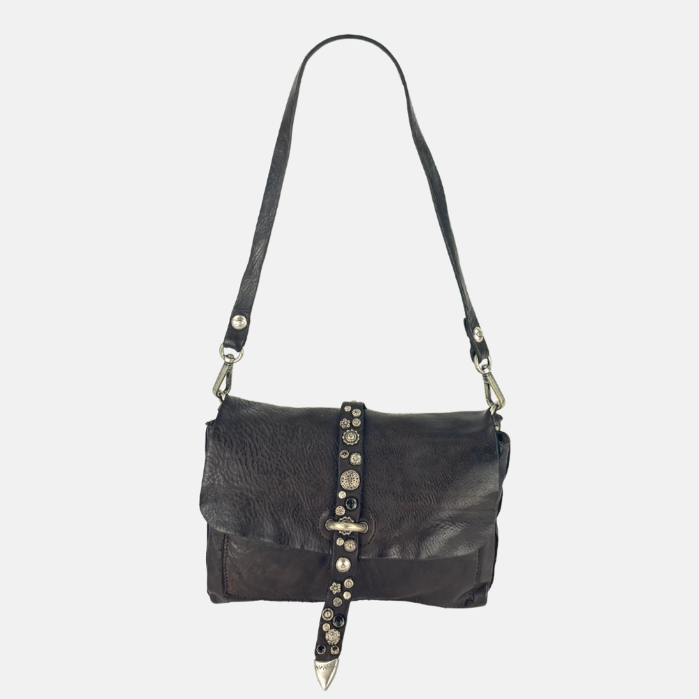 Campomaggi ELGA Studded Medium Flap Shoulder Bag in Brown - Big Bag NY