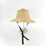 PCNQ HENRI Raffia Classic Flat Top Wide Brim Sun Hat with Ribbon Ties - Big Bag NY