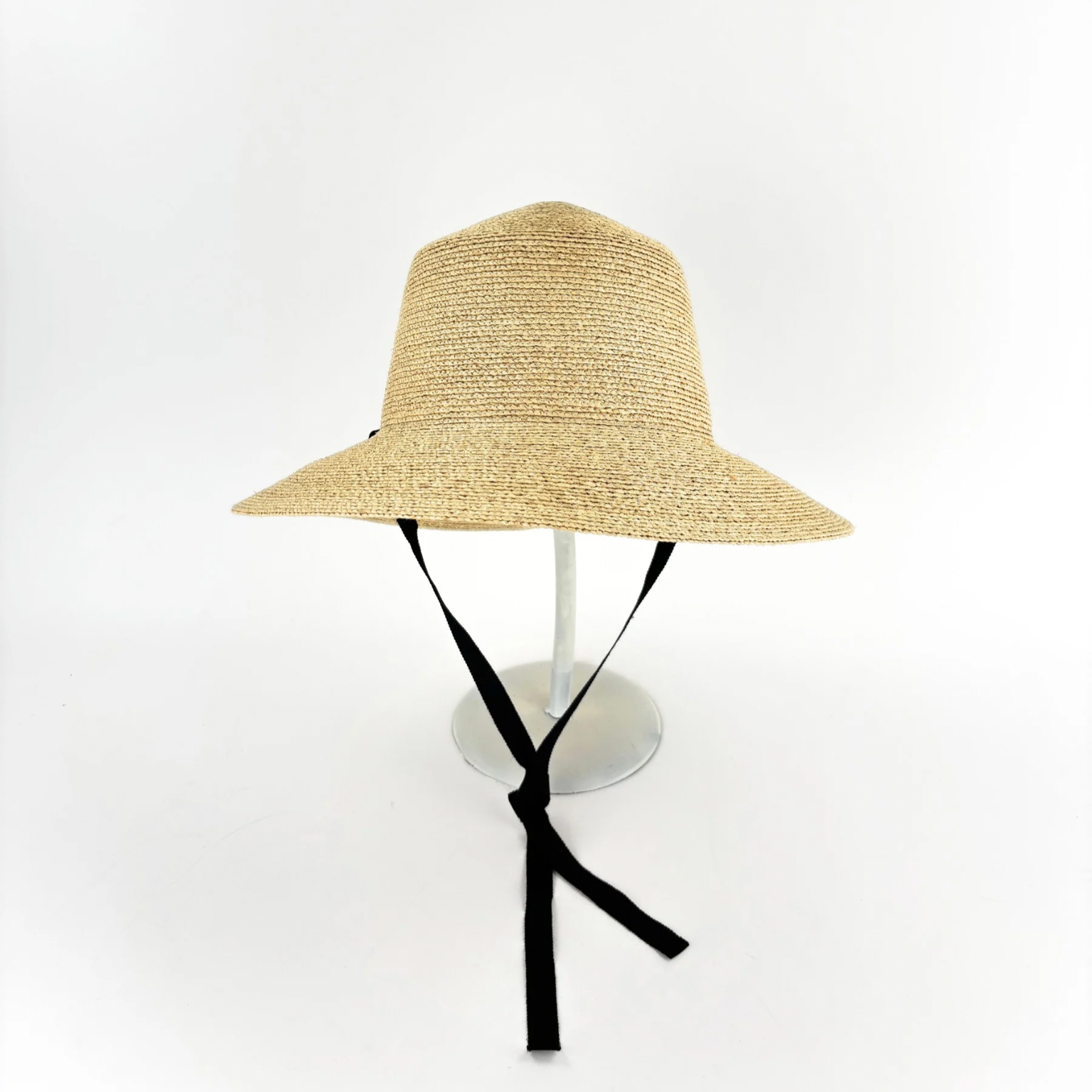 PCNQ HENRI Raffia Classic Flat Top Wide Brim Sun Hat with Ribbon Ties - Big Bag NY