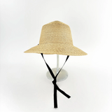PCNQ HENRI Raffia Classic Flat Top Wide Brim Sun Hat with Ribbon Ties - Big Bag NY