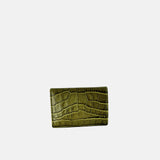 Biagini Croco Embossed Compact Credit Card Flap Wallet in Olive Green - Big Bag NY