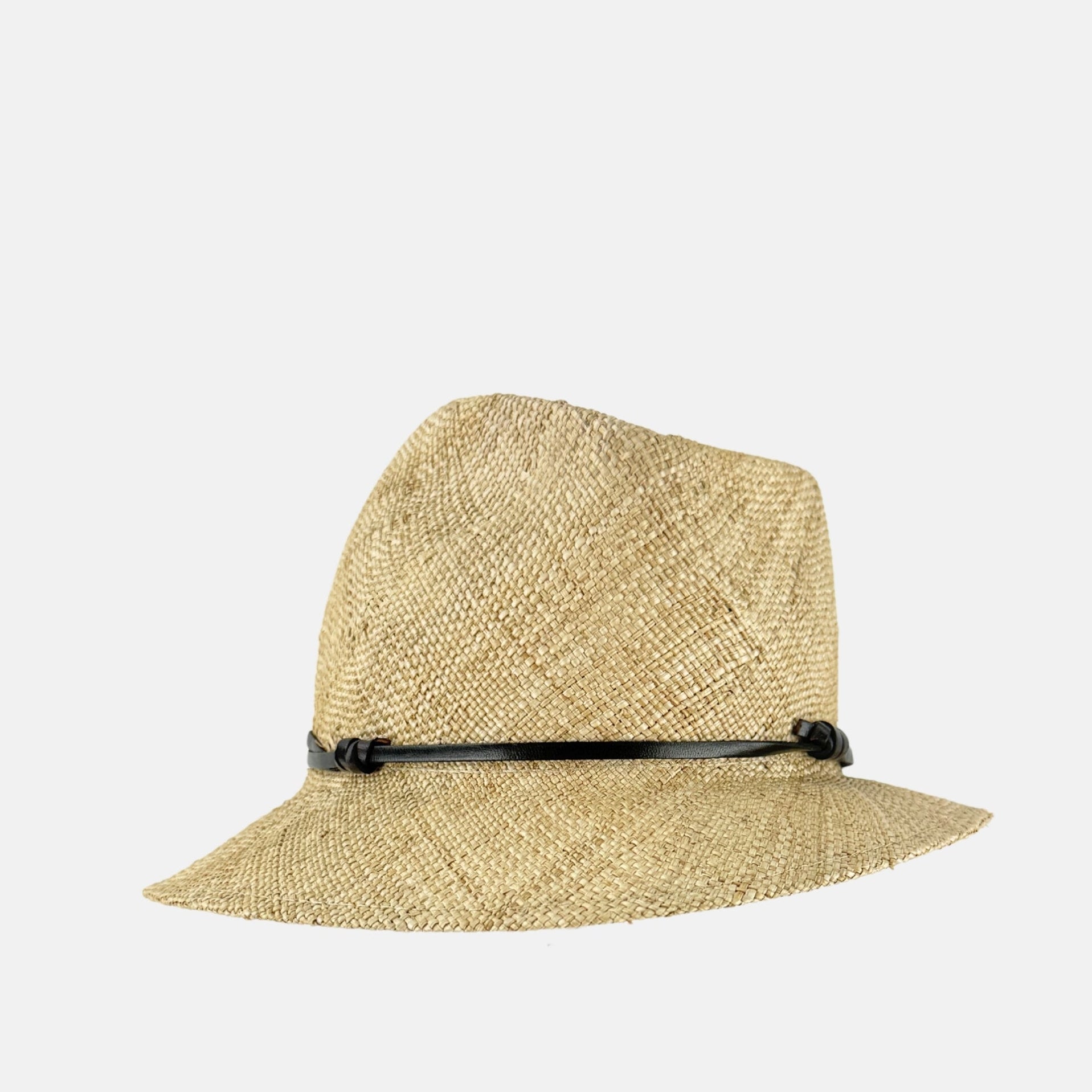 Caterina Asymmetrical Raffia Trilby Hat in Natural - Big Bag NY