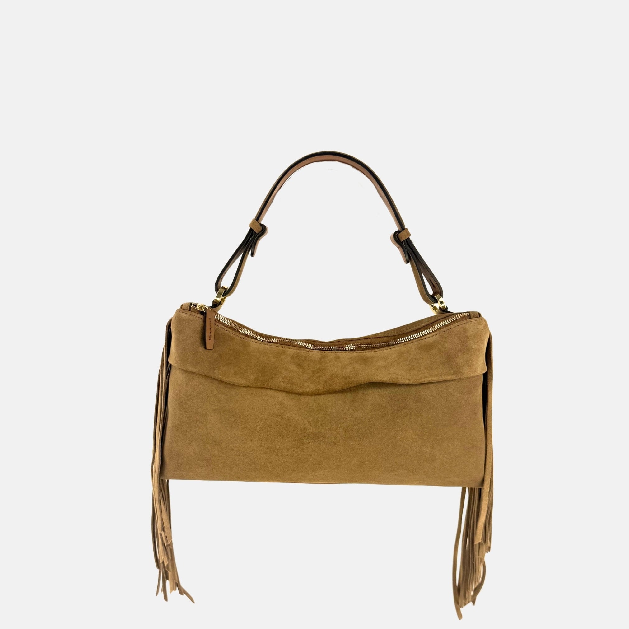 LORISTELLA Marrone Cookie Baguette Fringe Handbag - Big Bag NY