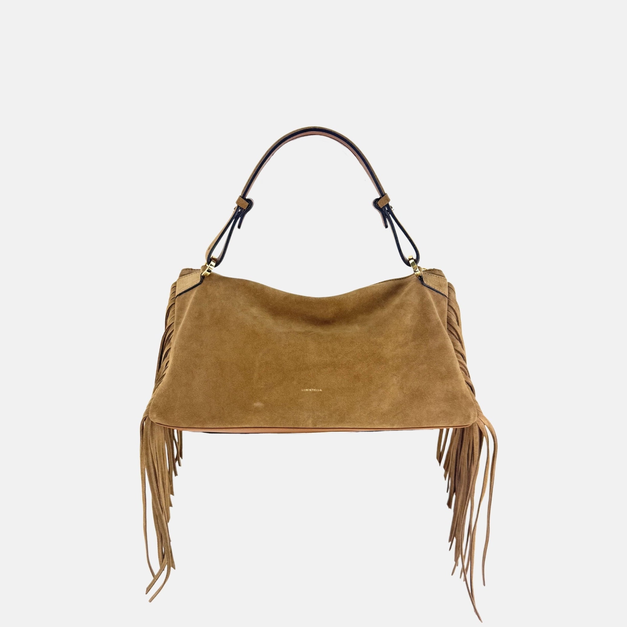 LORISTELLA Marrone Cookie Baguette Fringe Handbag - Big Bag NY