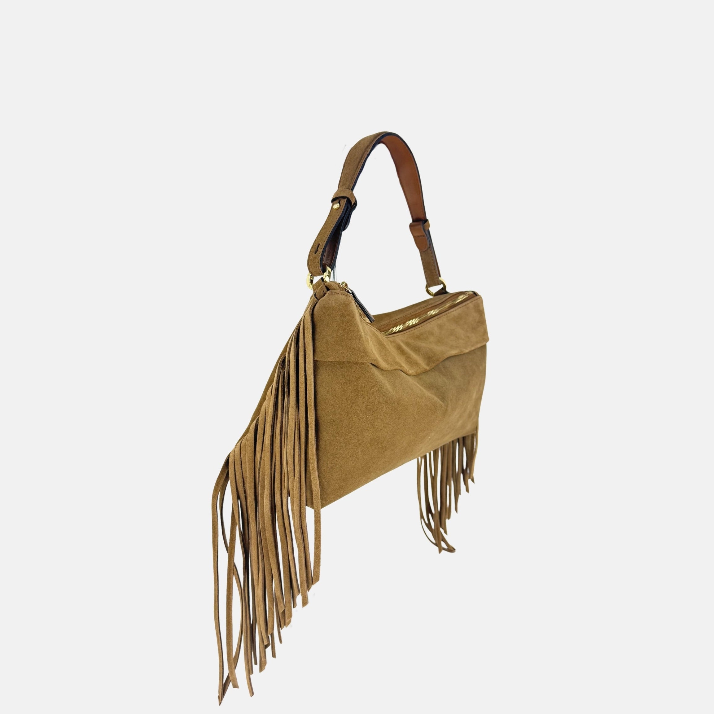 LORISTELLA Marrone Cookie Baguette Fringe Handbag -  Big Bag NY