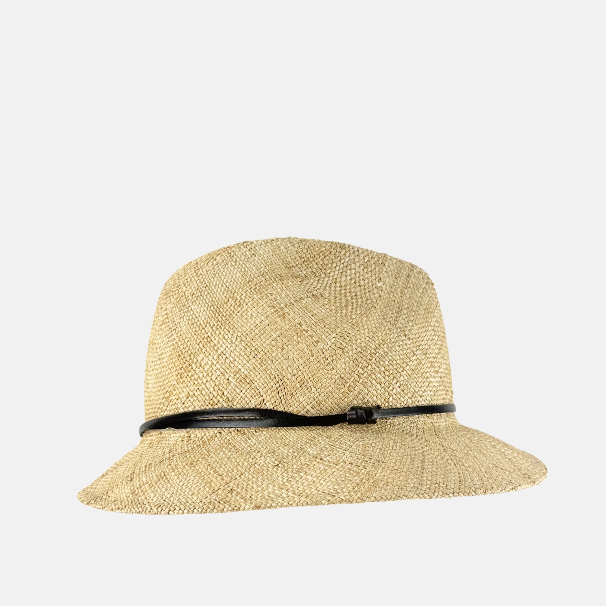Caterina Asymmetrical Raffia Trilby Hat in Natural - Big Bag NY
