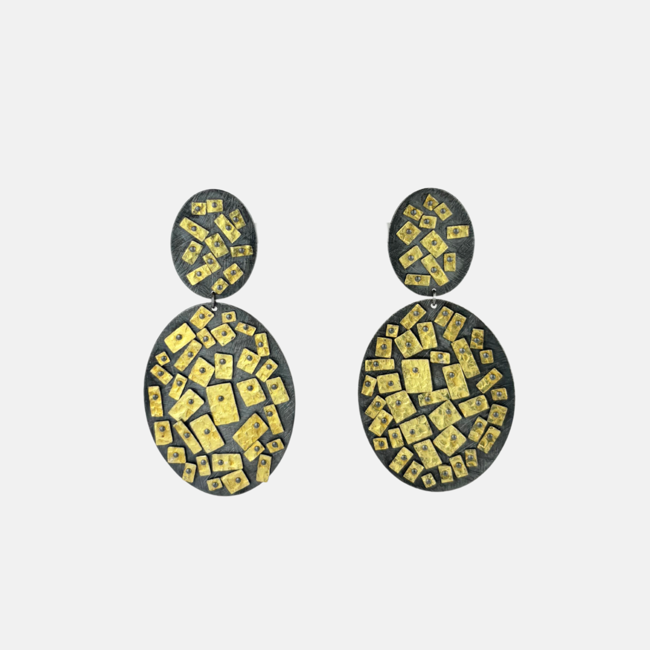 Heather Guidero Double Gold Mosaic Post Top Earrings - Big Bag NY