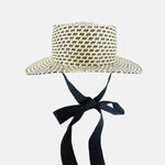 Caterina Bertini Raffia Boater Hat in Black and Natural - Big Bag NY