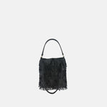 Plinio Visona Fringe Shoulder Bag in Black - Big Bag NY