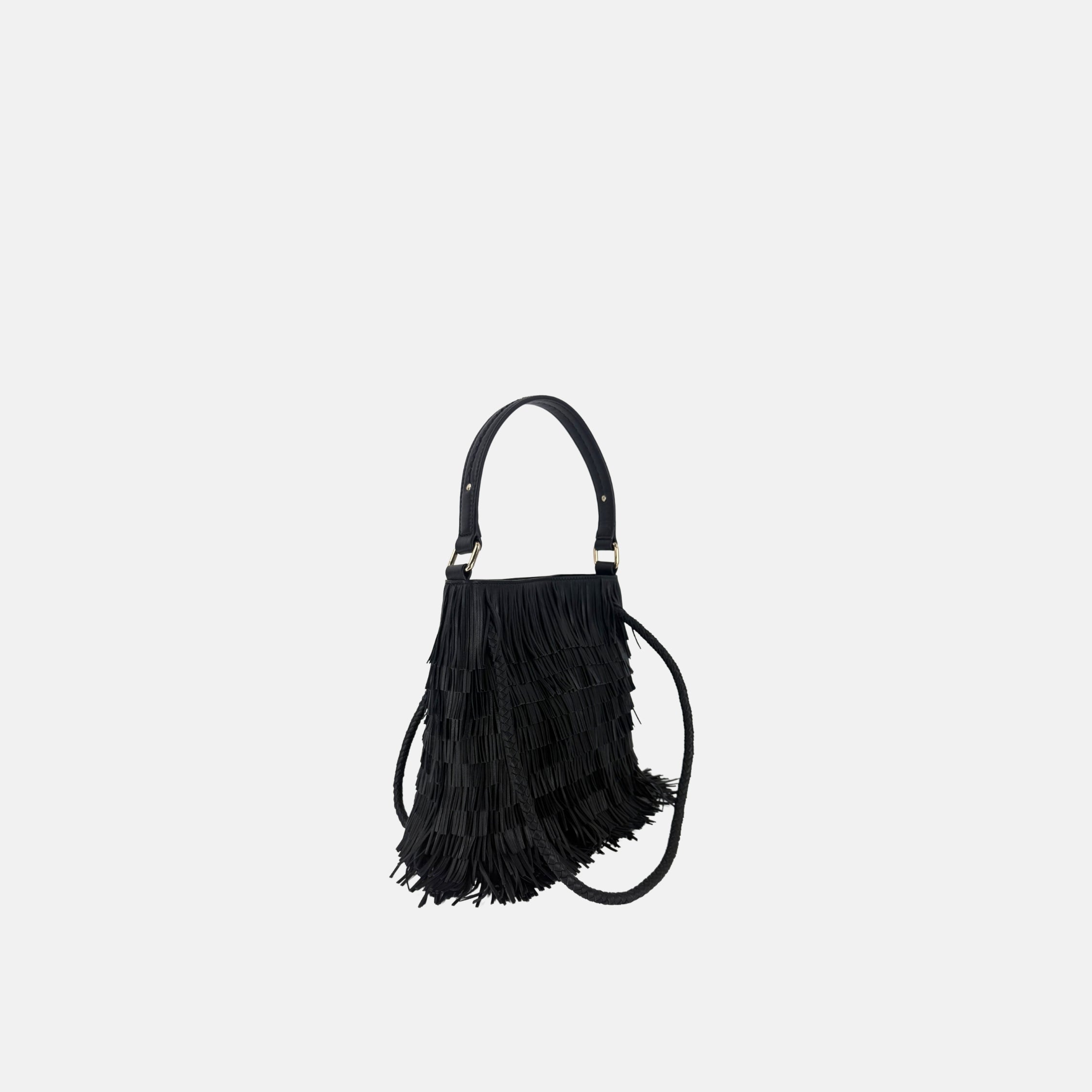 Plinio Visona Fringe Shoulder Bag in Black - Big Bag NY