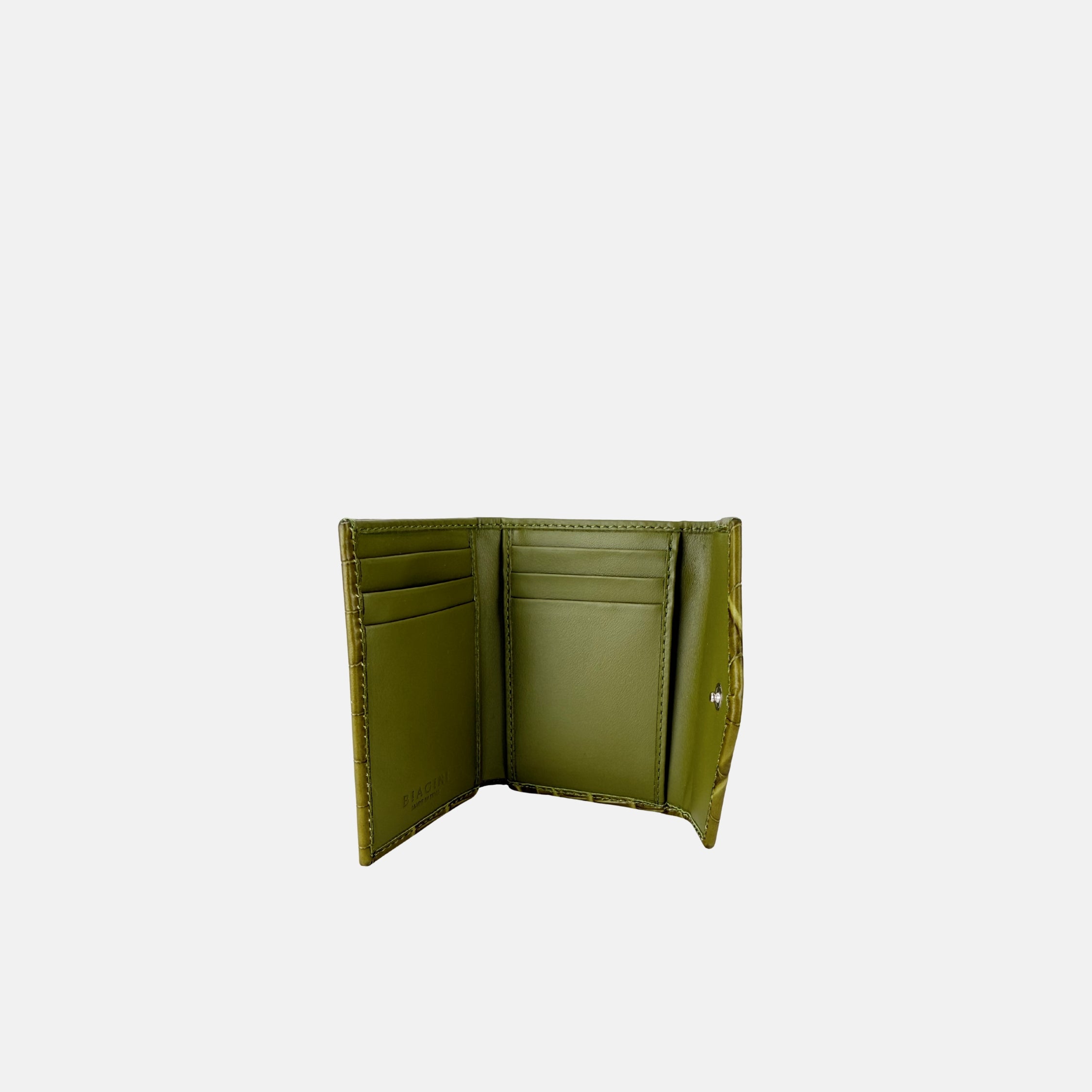 Biagini Croco Embossed Compact Credit Card Flap Wallet in Olive Green - Big Bag NY
