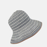Ferruccio Vecchi Navy and Ivory Striped Cotton Blend Summer Hat with Brown Trim - Big Bag NY