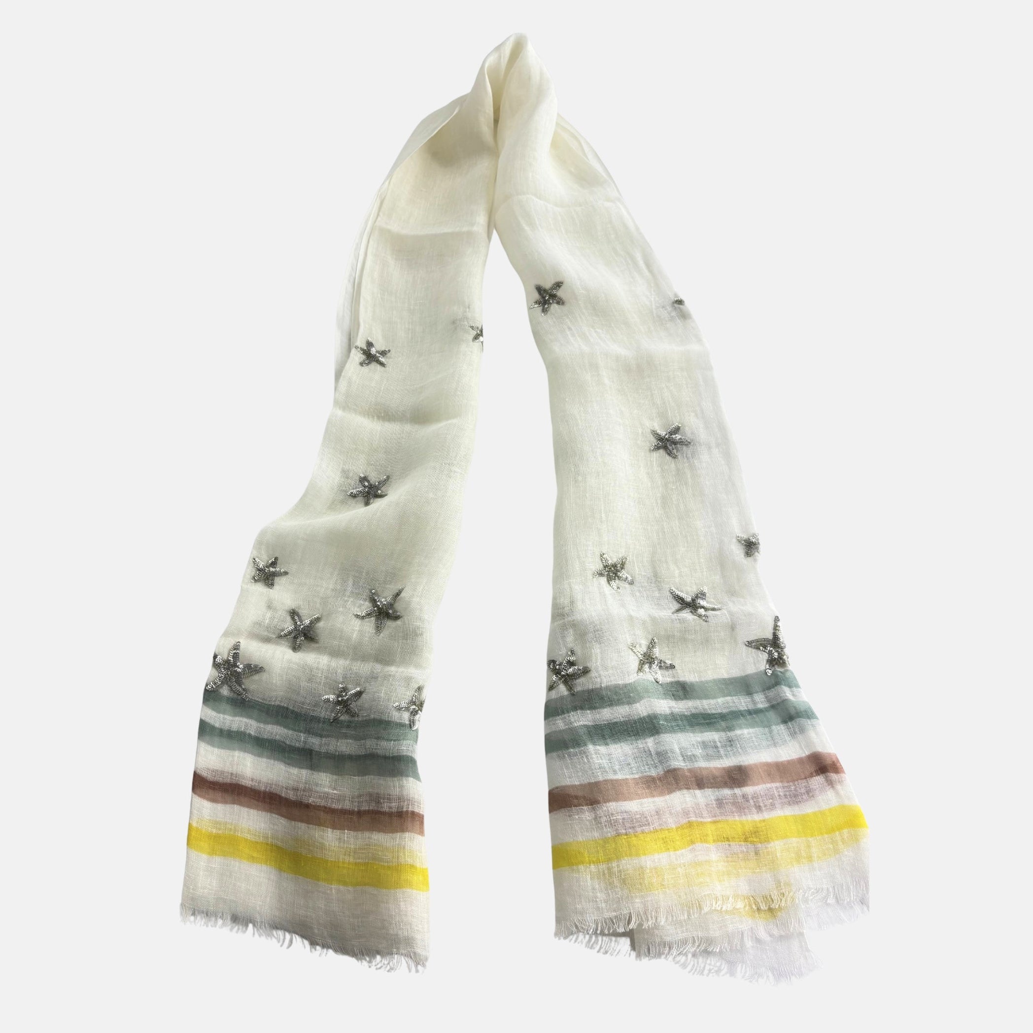 Citrus Silver Stars Linen Scarf Multicolor Stripes - Big Bag NY
