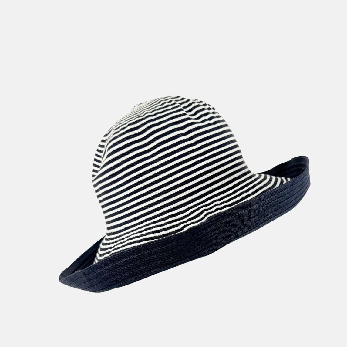 Grevi Wide Brim Striped Cotton Bucket Hat  in Navy - Big Bag NY
