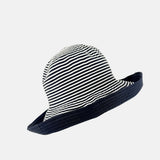 Grevi Wide Brim Striped Cotton Bucket Hat  in Navy - Big Bag NY
