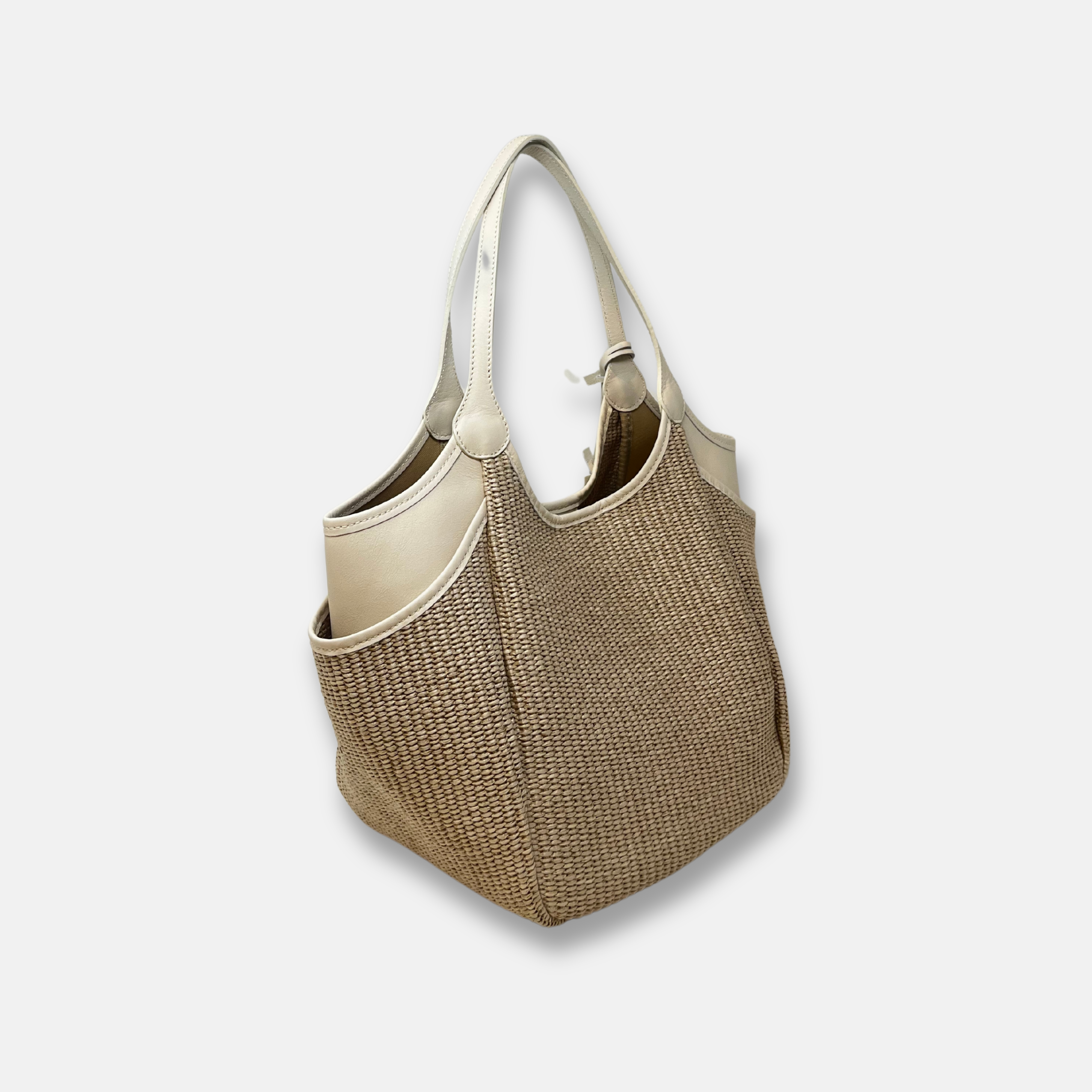 Marco Masi Small Raffia Tote with Side Pockets White - Big Bag NY