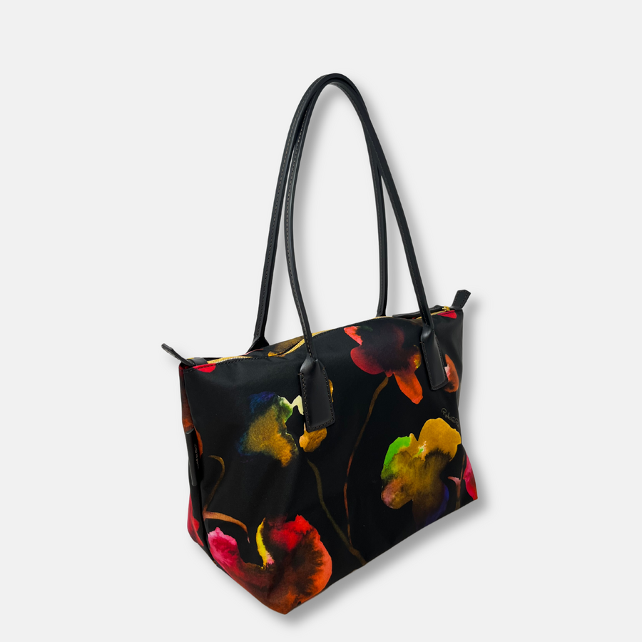Roberta Pieri Robertina Small Tote in Flower Print Black - Big Bag NY