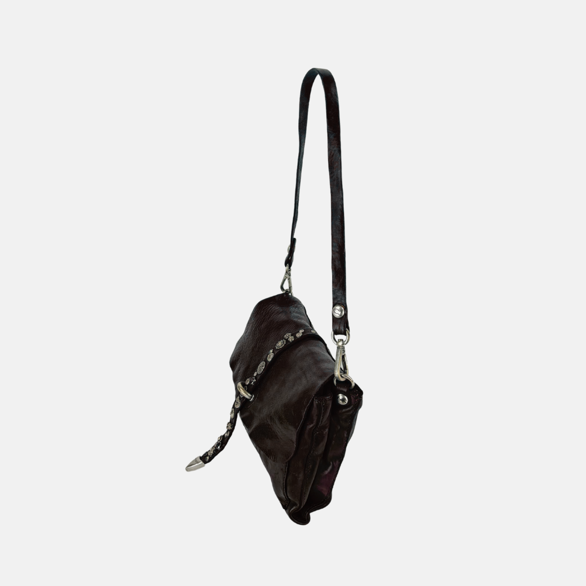 Campomaggi ELGA Studded Medium Flap Shoulder Bag in Brown - Big Bag NY