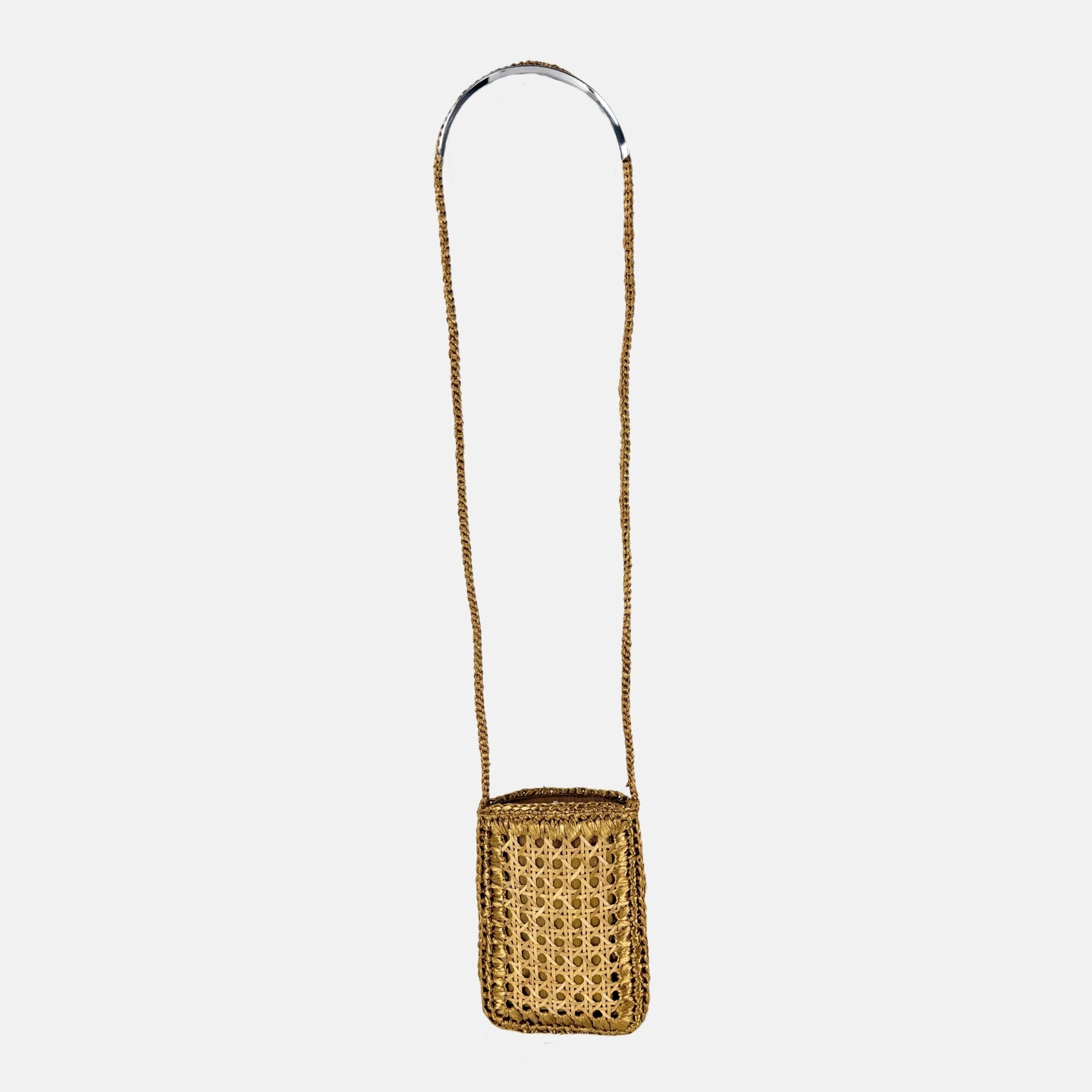 Caterina Bertini Straw Caning Phone Bag in Gold - Big Bag NY