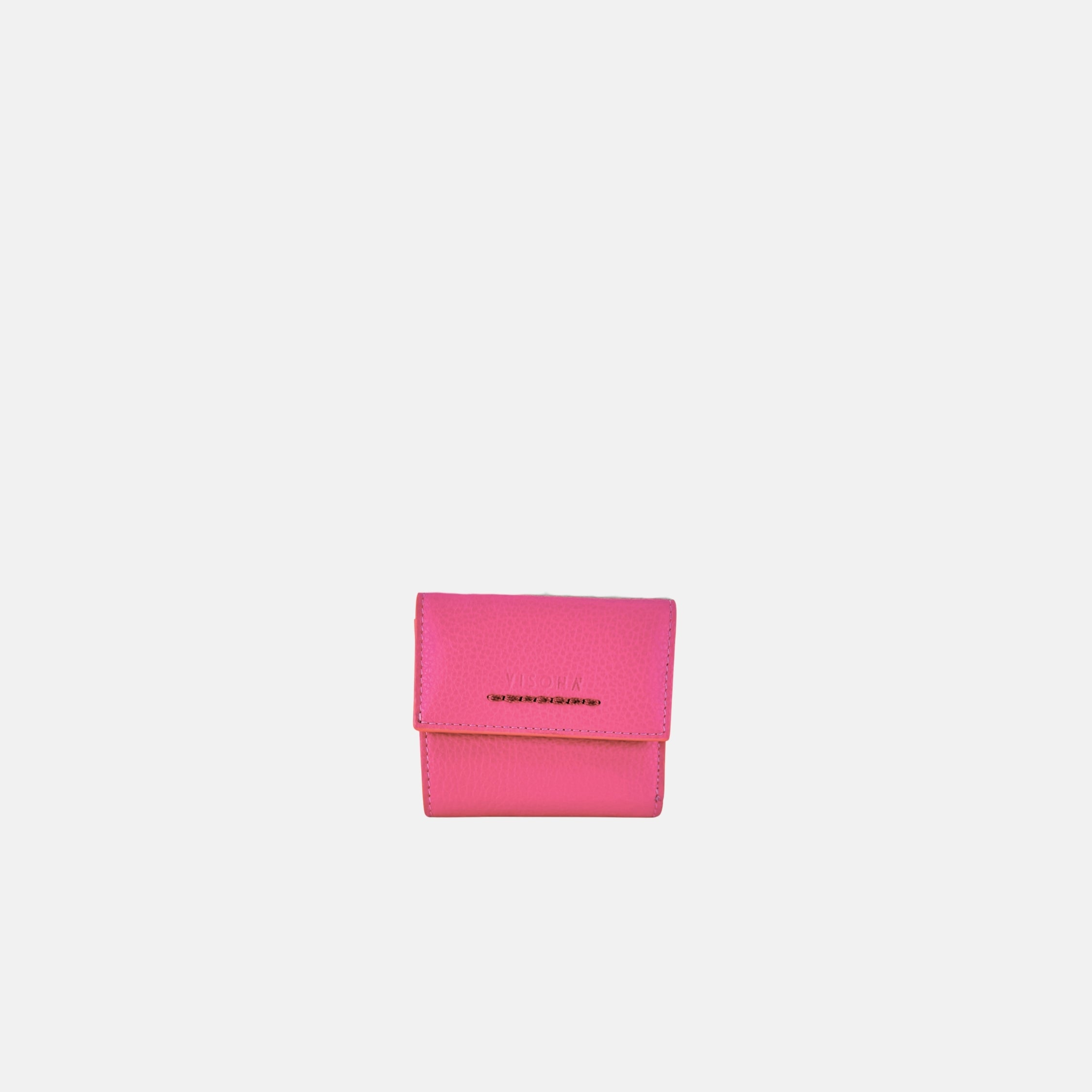 Visona Ultra Compact Trifold Wallet with Outside Zip Pocket in Magenta - Big Bag NY