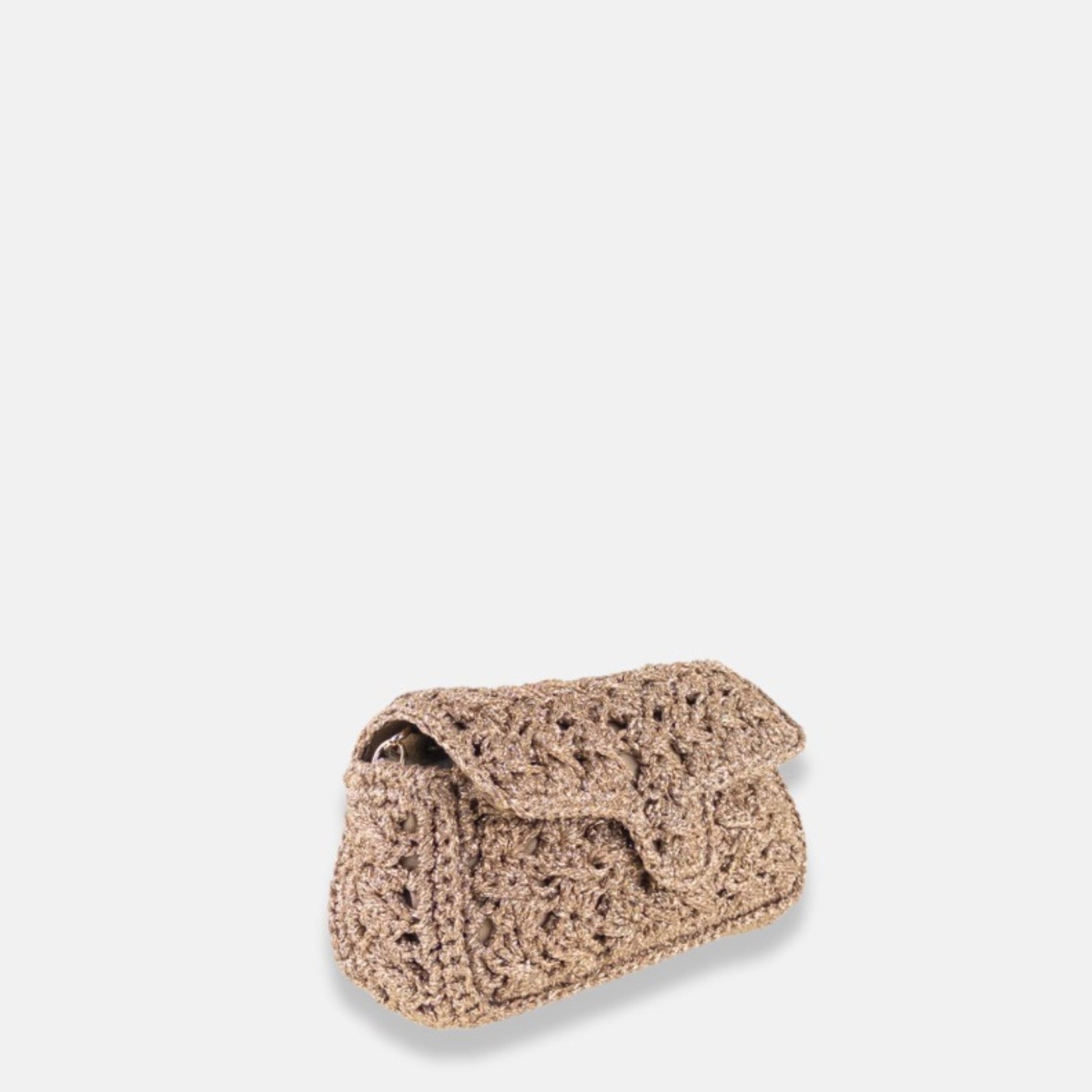 Caterina Bertini Small Crochet Flapover Shoulder Bag in Metallic Gold - Big Bag NY