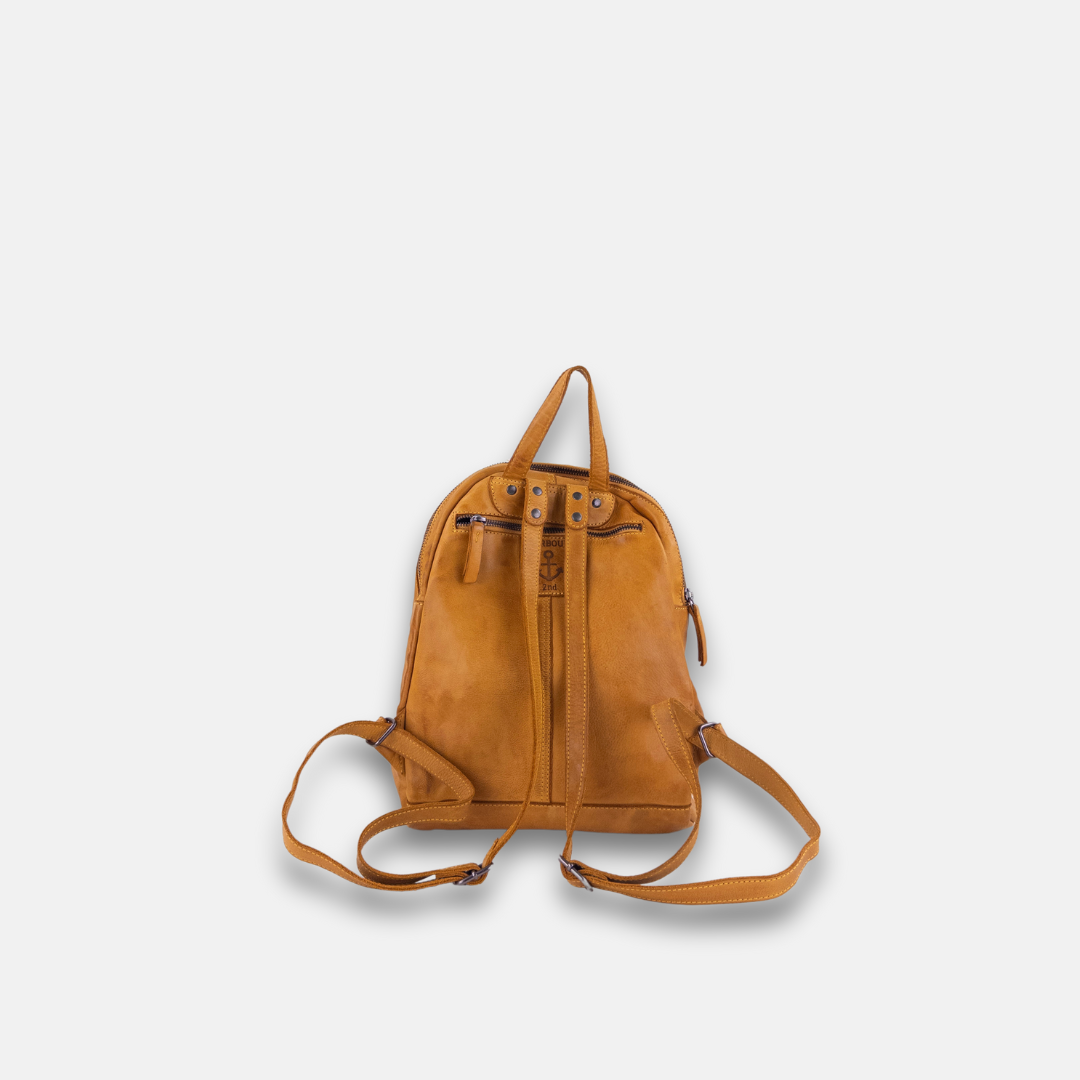 Yellow Harbour Double Compartment Leather Backpack - Big Bag NY