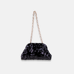 Caterina Bertini Sequin Pillow Frame Clutch and Shoulder Bag in Black - Big Bag NY