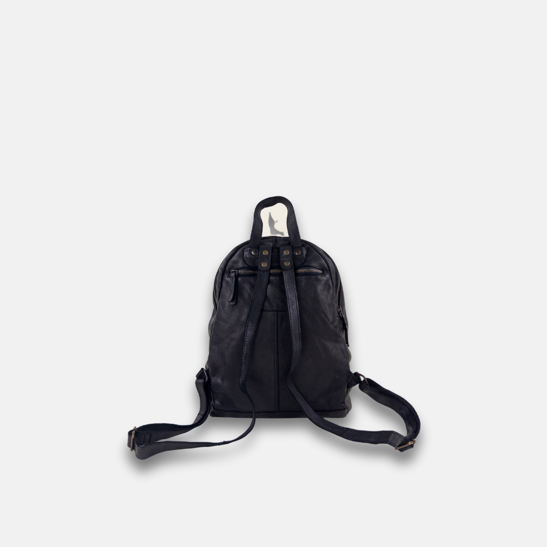 Black Harbour Double Compartment Leather Backpack - Big Bag NY