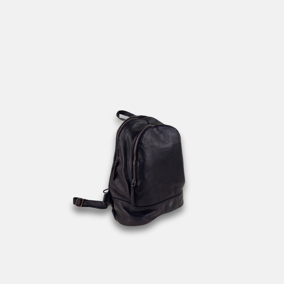 Black Harbour Double Compartment Leather Backpack - Big Bag NY