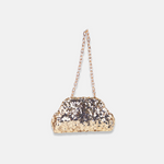 Caterina Bertini Sequin Pillow Frame Clutch and Shoulder Bag in Gold - Big Bag NY