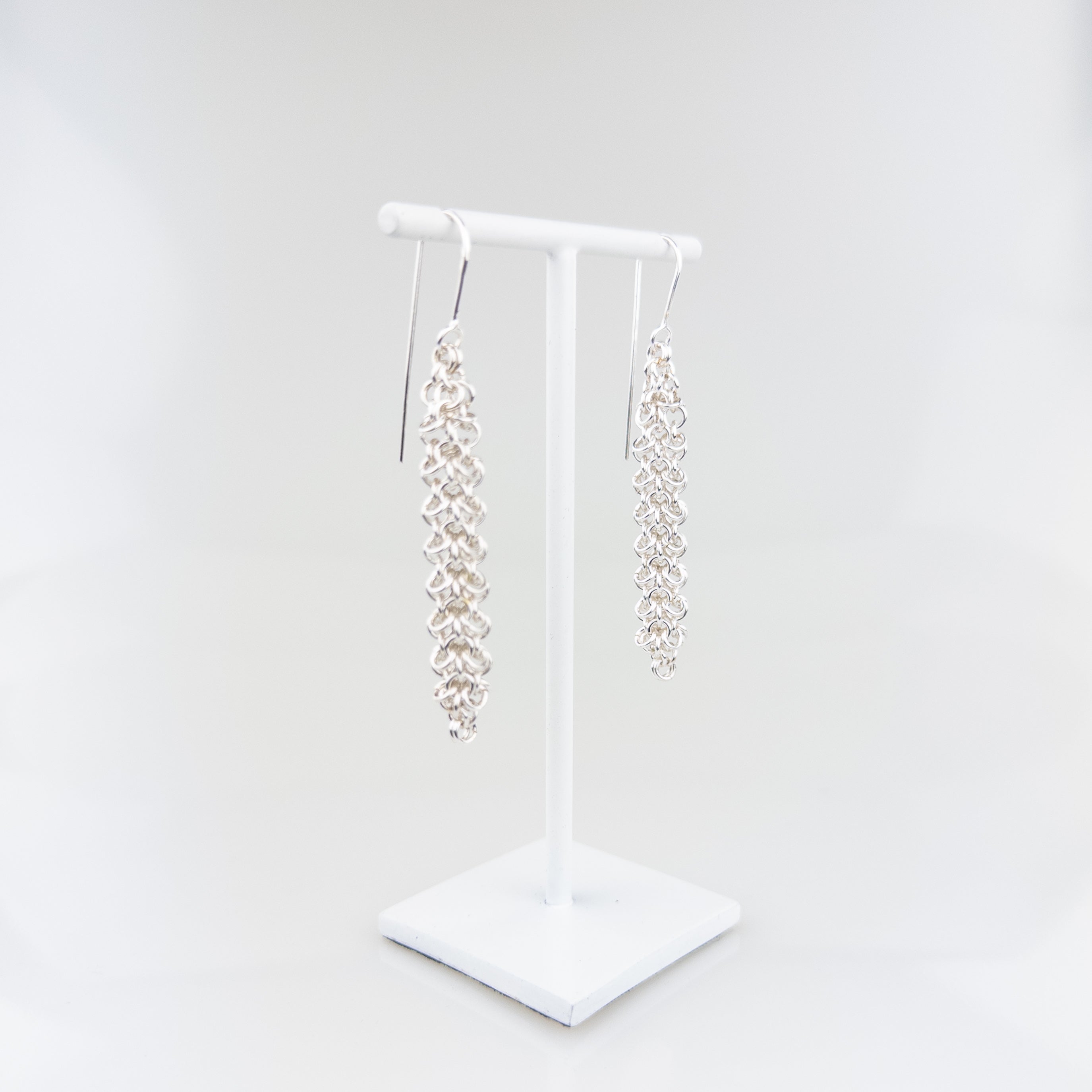 Alison Evans Long Silver Chainmail Earrings - Big Bag NY