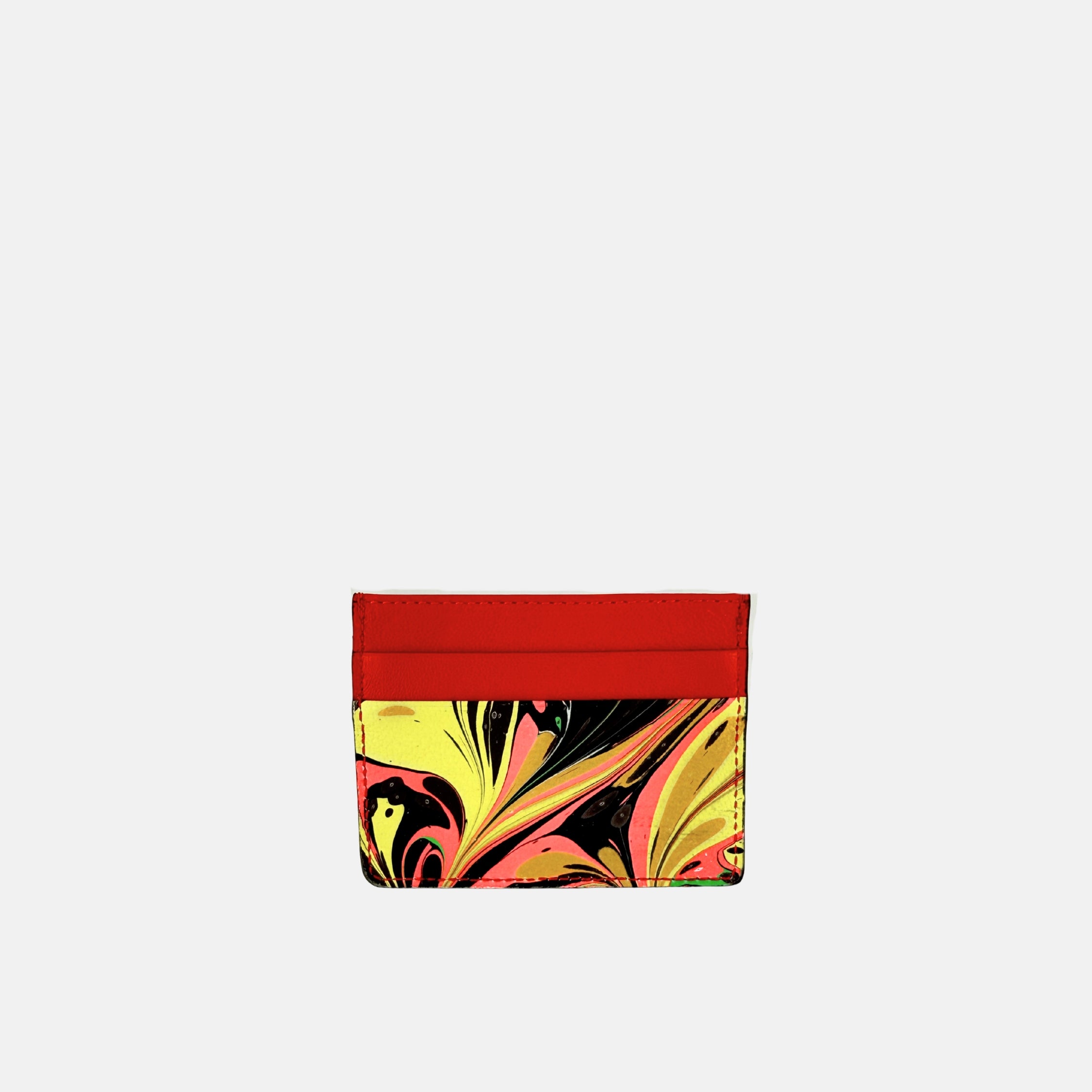 Riccardo Luci Marble Leather Credit Card Holder Red 2 Mix - Big Bag NY