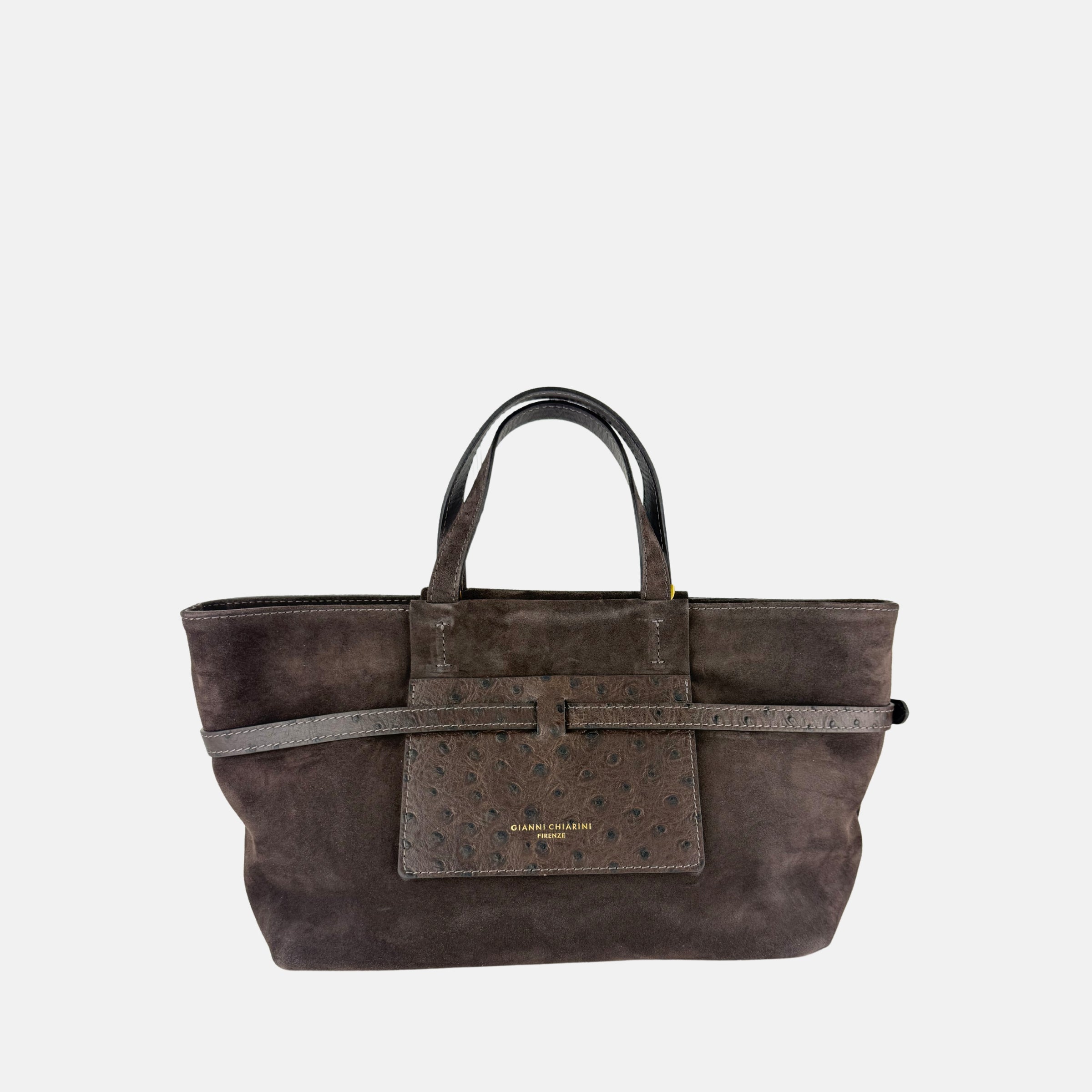 Gianni Chiarini Belty Medium Suede Tote in Moka - Big Bag NY