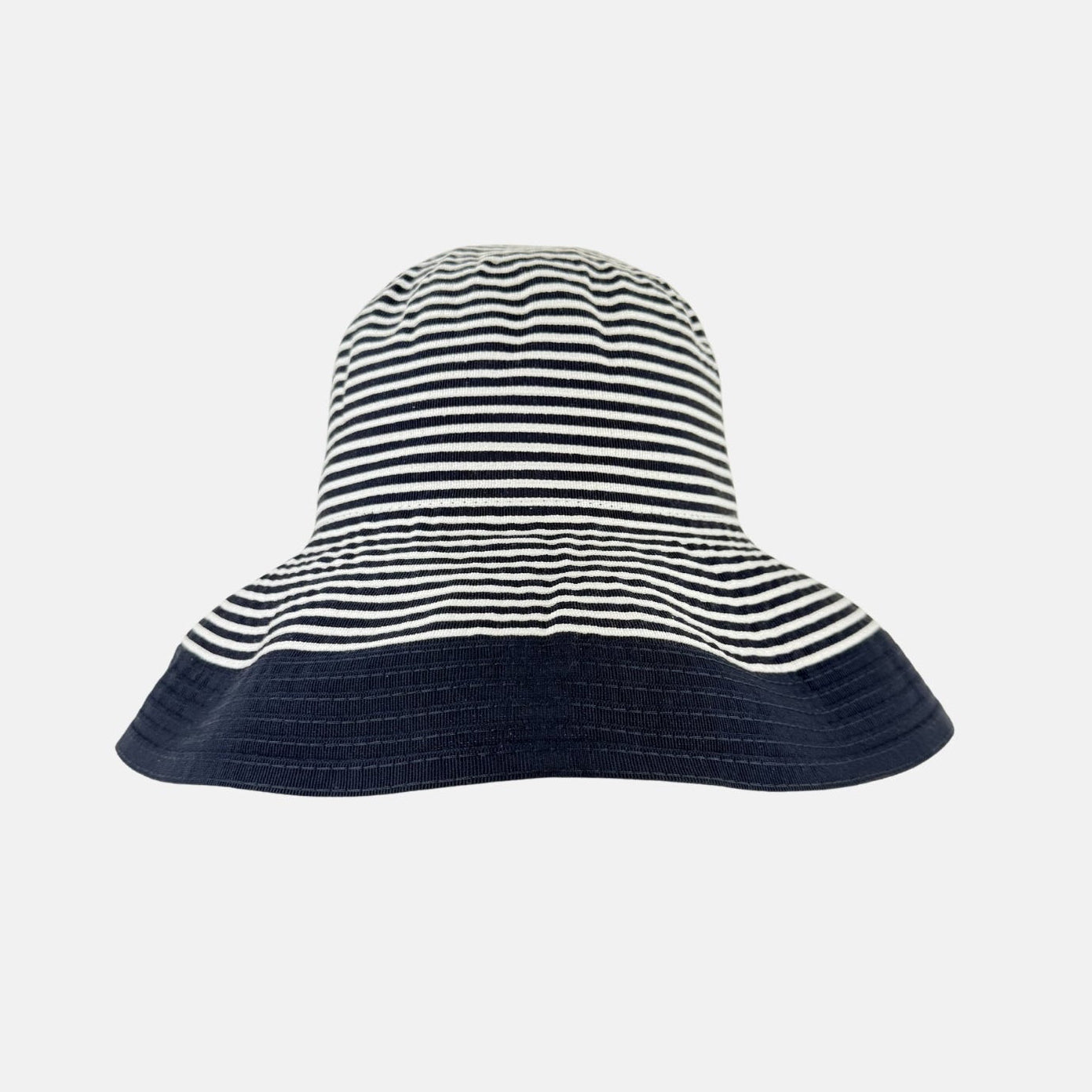 Grevi Wide Brim Striped Cotton Bucket Hat  in Navy - Big Bag NY