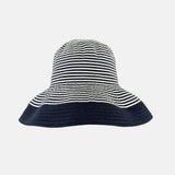 Grevi Wide Brim Striped Cotton Bucket Hat  in Navy - Big Bag NY