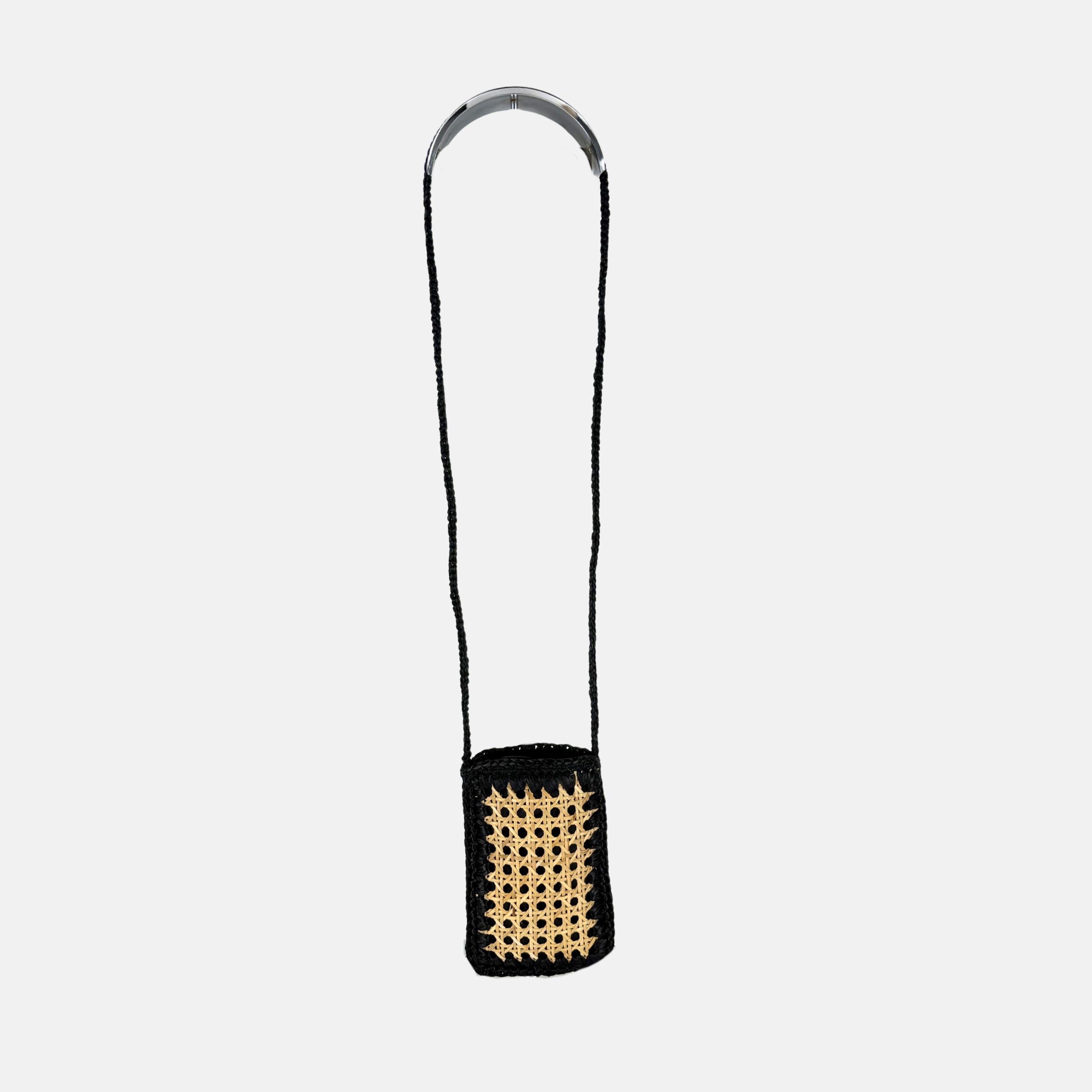 Caterina Bertini Straw Caning Phone Bag in Black - BIG BAG NY