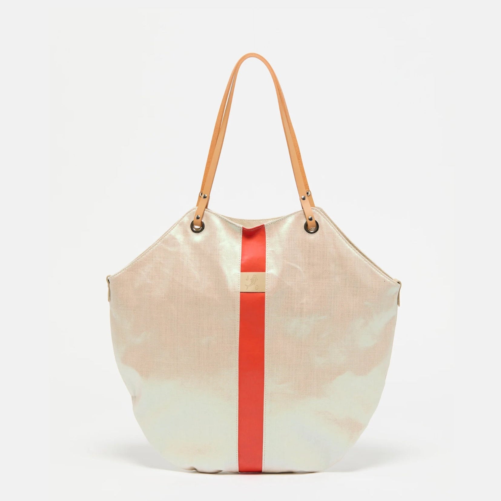 Jack Gomme FLORES Linen Tote Bag in Pearl/Tomato - Big Bag NY