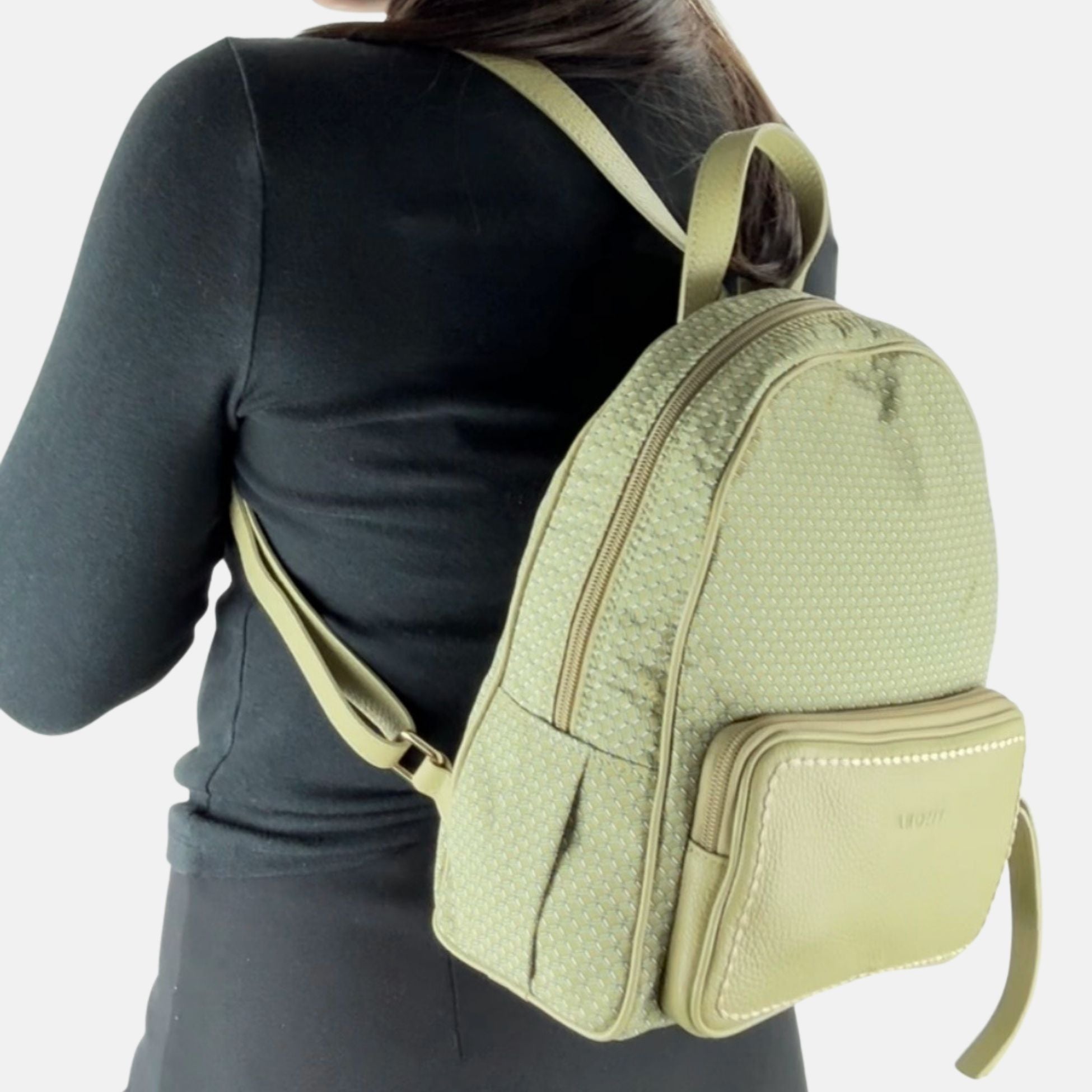 PLINIO by Visona Front Pocket Backpack in Vert - Big Bag NY