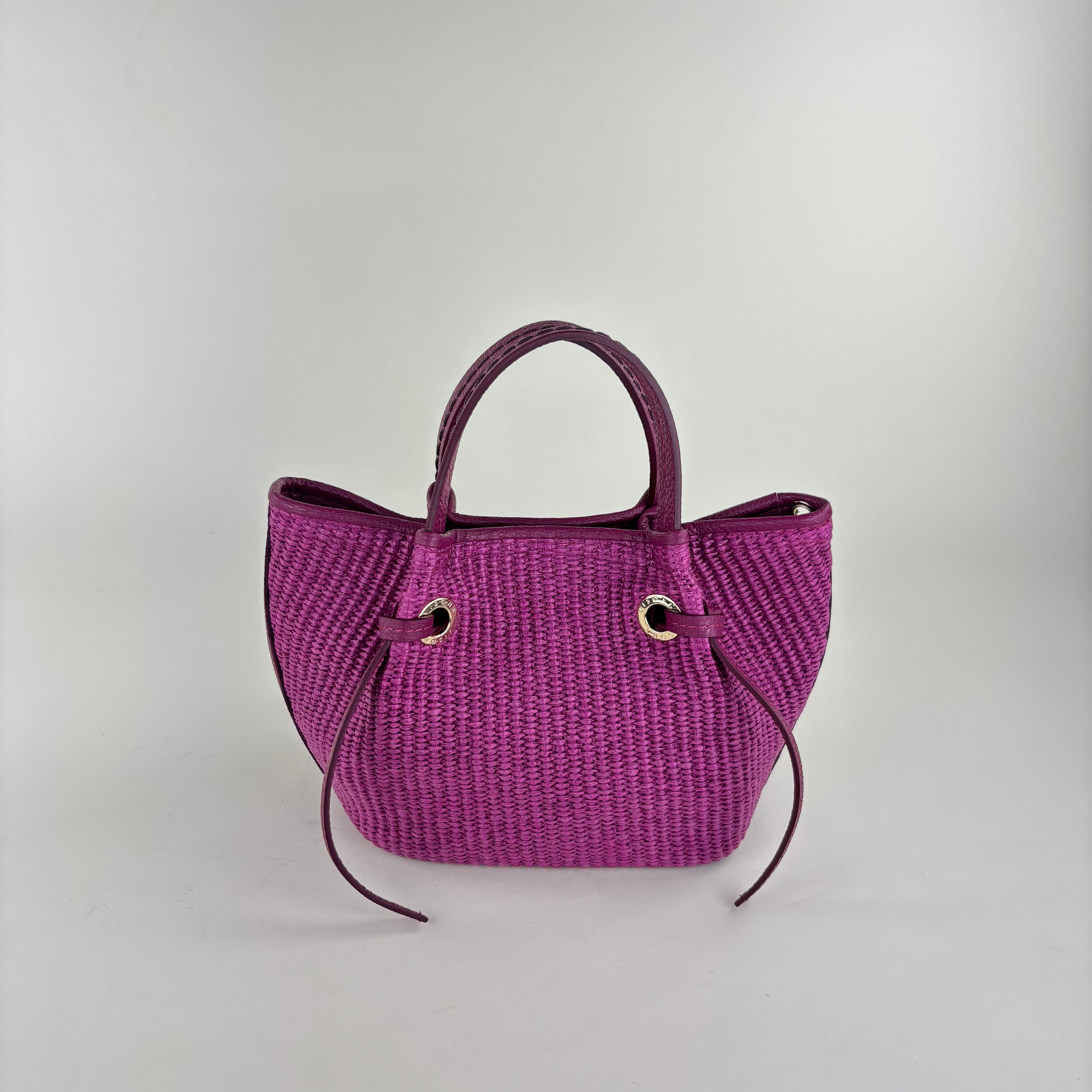 Plinio Visona Medium Giulia Raffia Double Handle Tassel Tote Purple Orchid - Big Bag NY

