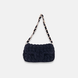 Caterina Bertini Medium Crochet Flapover Shoulder Bag in Metallic Black - Big Bag NY